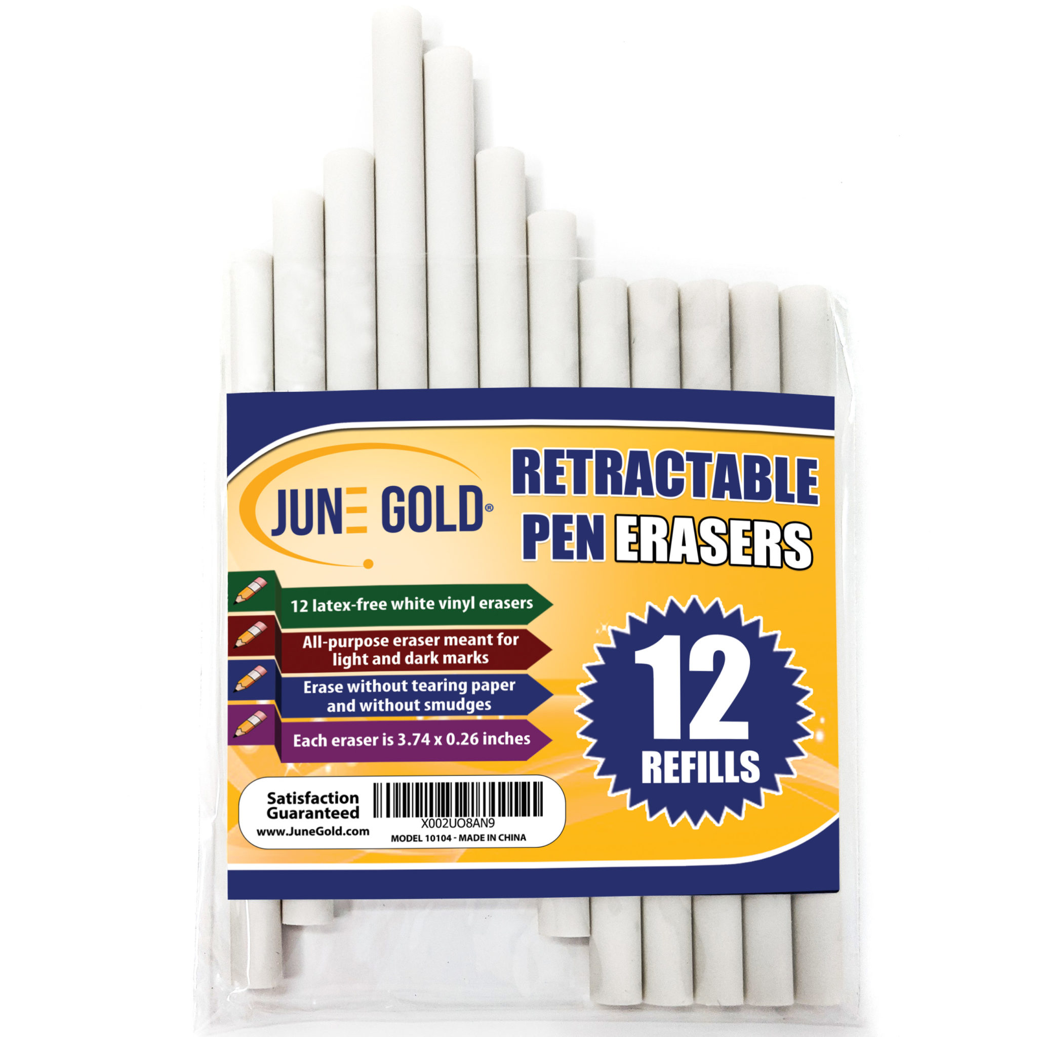 12 Pack of Retractable Eraser Refills June Gold